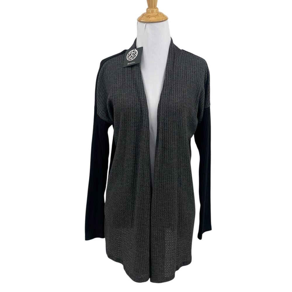 Bobeau Sweater Womens S Small Open Draped Cardigan Waffle Knit Duo Tone V Neck